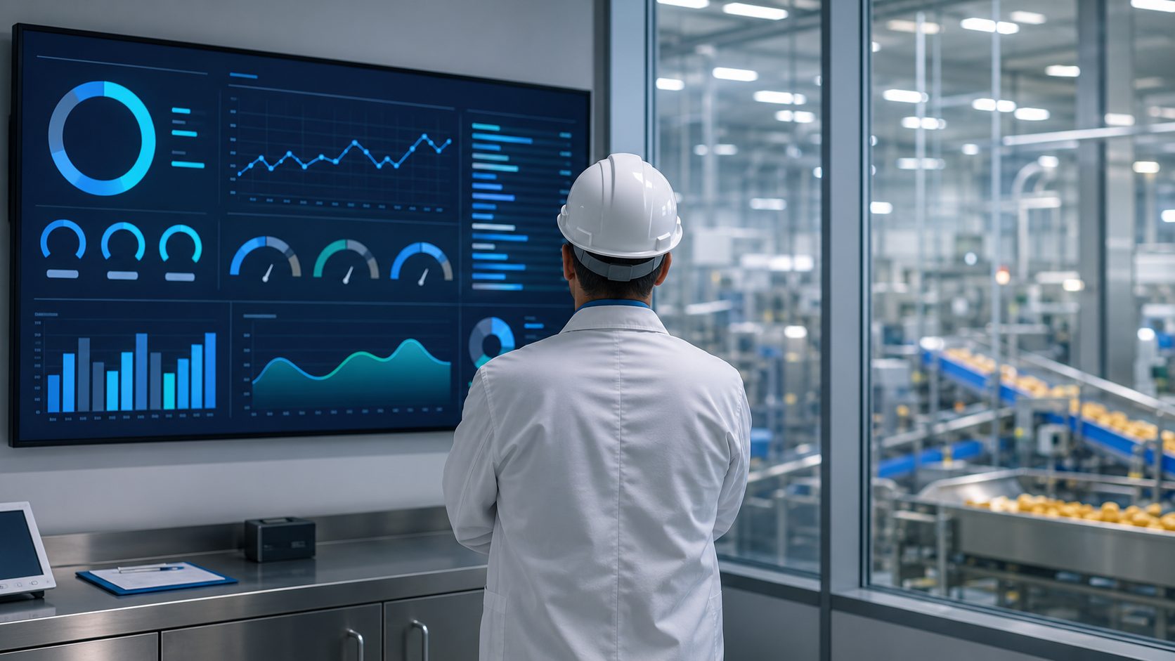 Dashboard industrial alimentario con OEE y mermas
